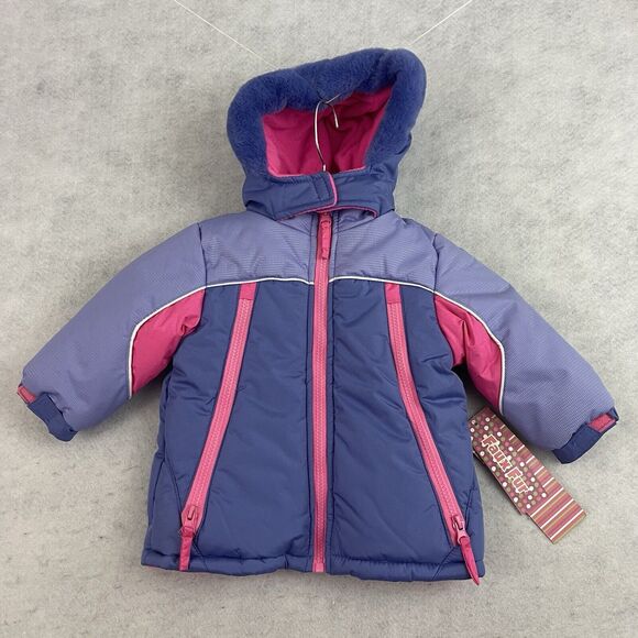 Wippette Kids NWT 18M Puffer Winter Coat Fleece Hood Pink Blue Baby With Tags - Picture 7 of 15
